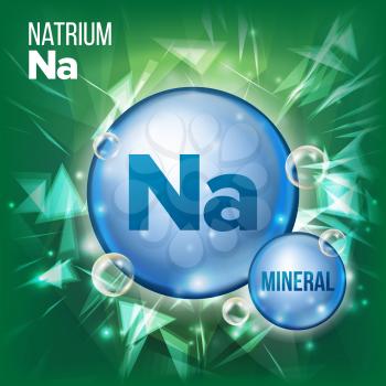 Na Natrium Vector. Mineral Blue Pill Icon. Vitamin Capsule Pill Icon. Substance For Beauty, Cosmetic, Heath Promo Ads Design. Mineral Complex With Chemical Formula. Illustration