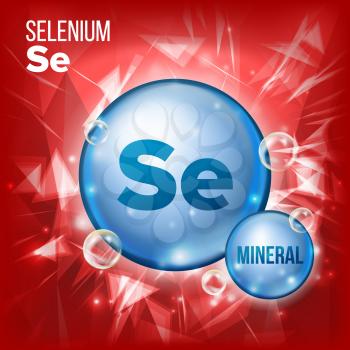 Se Selenium Vector. Mineral Blue Pill Icon. Vitamin Capsule Pill Icon. Substance For Beauty, Cosmetic, Heath Promo Ads Design. Mineral Complex With Chemical Formula. Illustration