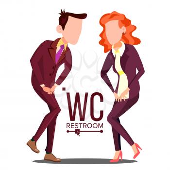 Office WC Sign Vector. Female, Male. Bathroom, Restroom Label Isolated Illustration