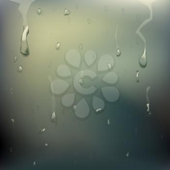 Wet Glass Vector. Water Drops. Clear Vapor Water Bubbles. Realistic Illustration