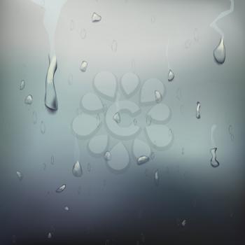Wet Glass Vector. Rainy Day. Pure Droplets Condensed. Realistic Illustration
