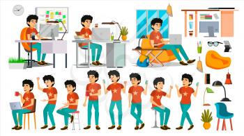 Junior Programmer Character Vector. Web Developer Programming. Coding, Software Development. Javascript. Poses, Emotions Cartoon Business Illustration