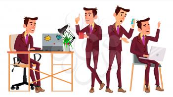 Office Worker Vector. Face Emotions, Various Gestures. Business Worker. Career. Professional Workman, Officer, Clerk Flat Cartoon Illustration