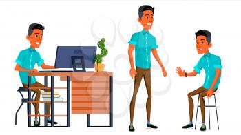Office Worker Vector. Face Emotions, Various Gestures. Business Human. Smiling Manager, Servant, Workman, Officer Flat Character Illustration