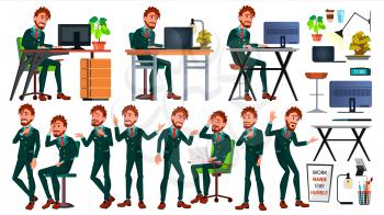 Office Worker Vector. Business Human. Poses. Smiling Manager, Servant, Workman Officer Flat Character Illustration