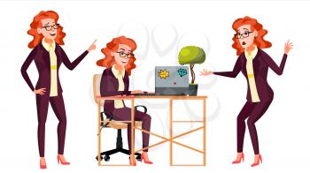 Office Worker Vector. Woman. Professional Officer, Clerk. Businessman Female. Lady Face Emotions. Isolated Flat Character Illustration