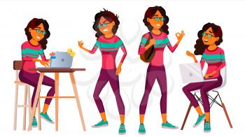 Office Worker Vector. Woman. Happy Clerk, Servant, Employee. Business Human. Arab. Saudi. Face Emotions Various Gestures Isolated Character Illustration