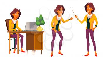 Office Worker Vector. Woman. Modern Employee, Laborer. Poses. Business Worker. Office. Face Emotions, Various Gestures. Animation Creation Set Isolated Cartoon Character Illustration