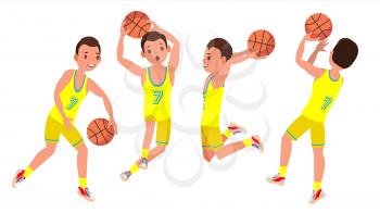 Classic Basketball Player Man Vector. Sports Concept. Different Poses. Sport Game Competition. Flat Cartoon Illustration
