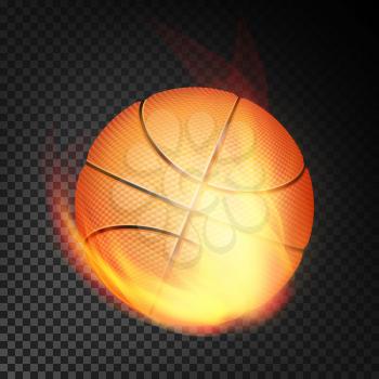 Basketball Ball Vector Realistic. Orange Basketball Ball In Burning Style Isolated On Transparent Background