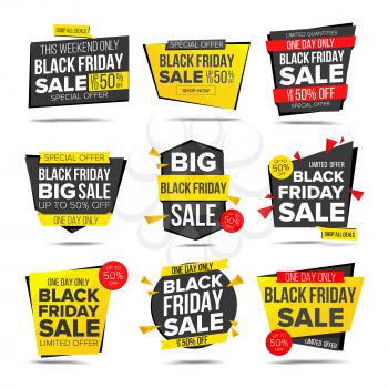 Black Friday Sale Banner Vector. Website Sticker, Black Web Page Design. Sale Label. Isolated Illustration