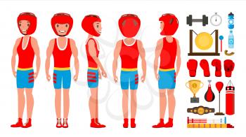 Male Exercising Boxing Vector. Active Sport Lifestyle. Athlete In Action. Cartoon Character Illustration