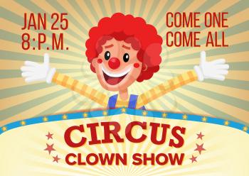 Circus Clown Banner Blank Vector. Traveling Circus Amazing Show. Carnival Festival Performances Announcement. Illustration
