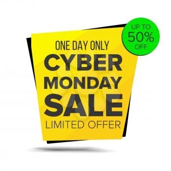 Cyber Monday Sale Banner Vector. Website Sticker, Cyber Web Page Design. Big Super Sale. Online Sales Concept. Isolated On White Illustration