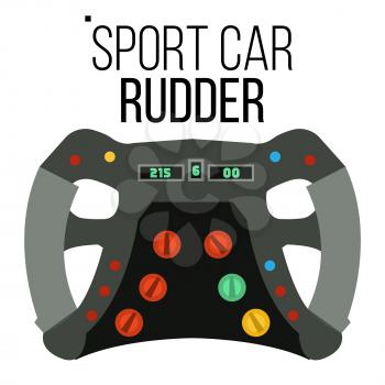 Sport Car Steering Wheel Vector. Sport Racing. Turbo Rally. Isolated Illustration