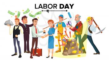 Labor Day Vector. A Group Of People Of Different Professions. Flat Isolated Cartoon Character Illustration