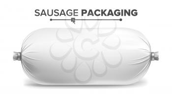 Sausage Package Vector. Clean Plastic Blank Food Packaging. Isolated Illustration