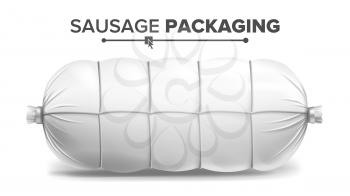 Realistic Sausage Package Vector. Empty Polyethylene Food Packaging. Isolated Illustration