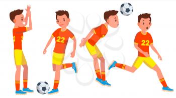 Soccer Young Man Player Vector. Man. Modern Championship. Kick. Flat Athlete Cartoon Illustration