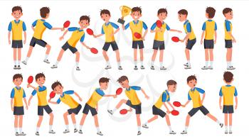 Table Tennis Male Player Vector. In Action. Twists The Ball. Ping Pong. Cartoon Character Illustration