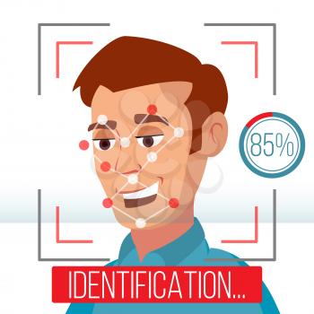 Smartphone Scan Person Face Vector. Electronic Identity Verification. Smartphone Biometric Scan System. Illustration