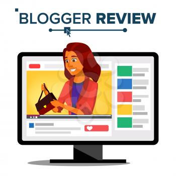 Fashion Video Blogger Vector. Blog Channel. Woman Popular Video Streamer Blogger. Recording. Review Concept. Online Live Broadcast. Illustration