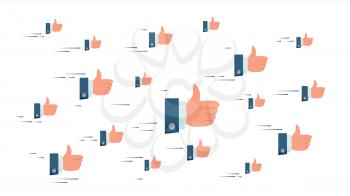 Thumbs Up Cloud Vector. Flying Businessman Hands. Social Media Like Symbols Networking Concept. Illustration