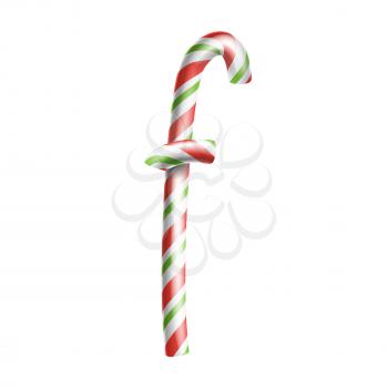Letter F Vector. 3D Realistic Candy Cane Alphabet Symbol In Christmas Colours. New Year Letter Textured With Red, White. Typography Template. Striped Craft Isolated Object. Xmas Art