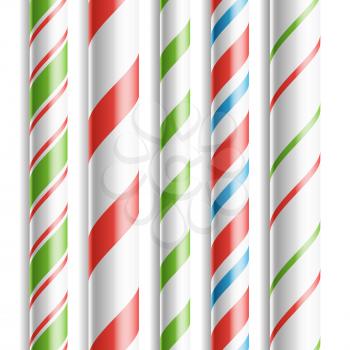 Xmas Candy Cane Vector. Horizontal Seamless Pattern Isolated On White. Good For Christmas Banner And New Year Design. Realistic Illustration