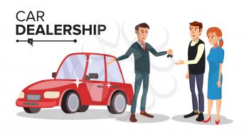 Car Dealer Salesperson Vector. Choosing New Machine Concept. Seller Man. Cartoon Business Character Illustration