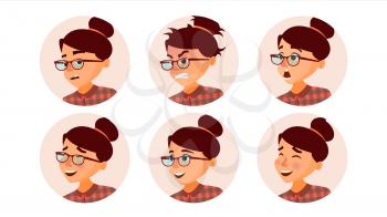 Business Woman Avatar Vector. Woman Face, Emotions Set. Female Avatar Placeholder. Modern Girl. Cartoon Isolated Illustration