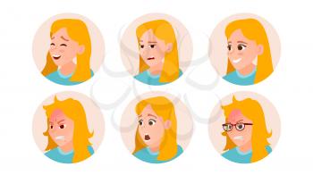 Business Woman Avatar Vector. Woman Face, Emotions Set. Female Creative Default Avatar Placeholder. Modern Girl. Cartoon, Comic Illustration