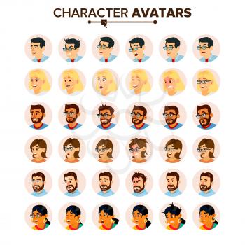 Business People Avatar Vector. Man, Woman. Face, Emotions. People Character Avatar Placeholder. Office Worker Person. Male, Female Cartoon Illustration