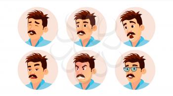 Italian Man Avatar Vector. Creative Italian Man Face, Emotions Set. Character Business People. Illustration
