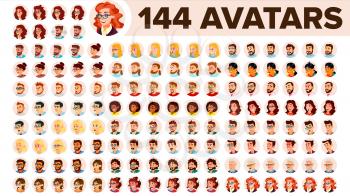 People Avatar Set Vector. Man, Woman. Human Emotions. Anonymous Male, Female. Icon Placeholder. Person Shilouette. User Portrait. Comic Emotions. Flat Handsome Manager Flat Cartoon Character Illustration