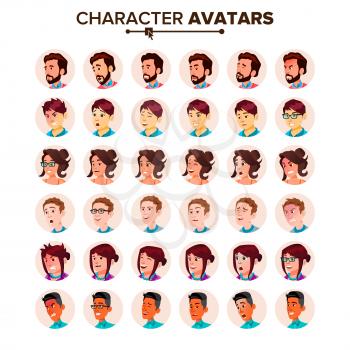 People Avatar Set Vector. Man, Woman. User Portrait. Office Worker. Beautiful Male, Female. Modern Employer. Default Placeholder. Strong Pictogram. Flat Cartoon Character Illustration