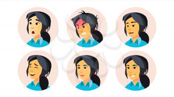 Avatar Icon Woman Vector. Comic Face Art. Cheerful Worker. Cartoon Character Illustration