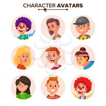 People Characters Avatars Set Vector. Color Placeholder. Cartoon Flat Isolated Illustration