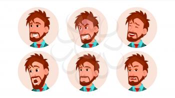 Man Avatar People Vector. Icon Placeholder. European Person Shilouette. Various Emotions. Scared, Aggressive. User Portrait. Character Illustration