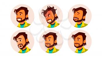 Man Avatar People Vector. Facial Emotions. Default Placeholder. Indian Colored Member. Angry, Smile. Face Silhouette. Character Illustration