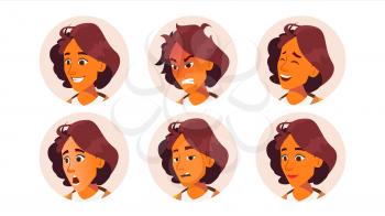 Avatar Woman Vector. Human Emotions. Casual. Laugh, Angry. Various Emotions Flat Character Illustration
