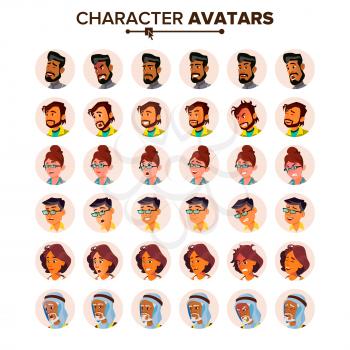 People Avatar Set Vector. Man, Woman. Default Placeholder. Colored Member. User Person. Expressive Picture. Round Portrait. Comic Face Art. Cheerful Worker. Flat Cartoon Character Illustration