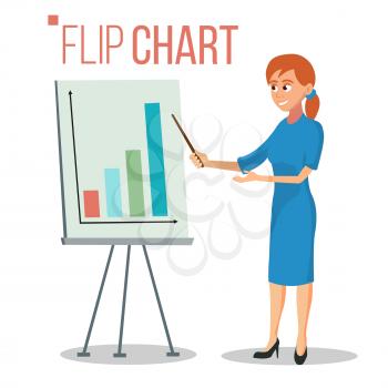 Flip Chart Presentation Concept Vector. Woman Showing Strategy Presentation. Training Conference Meeting. Flat Cartoon Isolated Illustration. Business Info