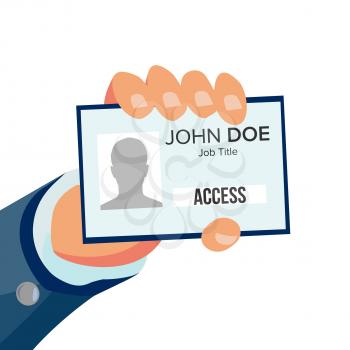 Businessman Holding Id Card Vector. Hand And Identity Card With Photo And Job Title. Security Pass Id Card. Flat Business Cartoon Isolated Illustration