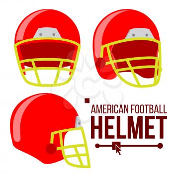 Helmet American Football Vector. Classic Red Rugby Head Protection Helm. Sport Equipment. Flat Illustration