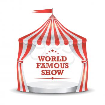 Circus Tent Vector. Red And White Stripes. Cartoon Circus Classic Marquee Tent. Isolated