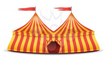 Circus Tent Isolated Vector. Red And Yellow Stripes. Big Top Circus Tent. Carnival Holidays Concept Illustration
