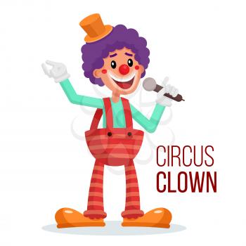 Happy Clown Vector. Circus Action Performer. Vintage Style. Isolated Flat Cartoon Character Illustration
