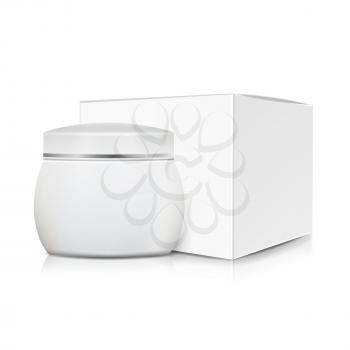 Realistic Cosmetic Box Blank Vector. White Paper Or Cardboard Box. Natural Cosmetics Packaging Illustration.