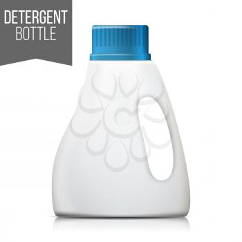 Detergent Bottle Vector. Realistic Mock Up. White Clean Plastic Bottle For Household Chemicals. Packaging Design Isolated Illustration